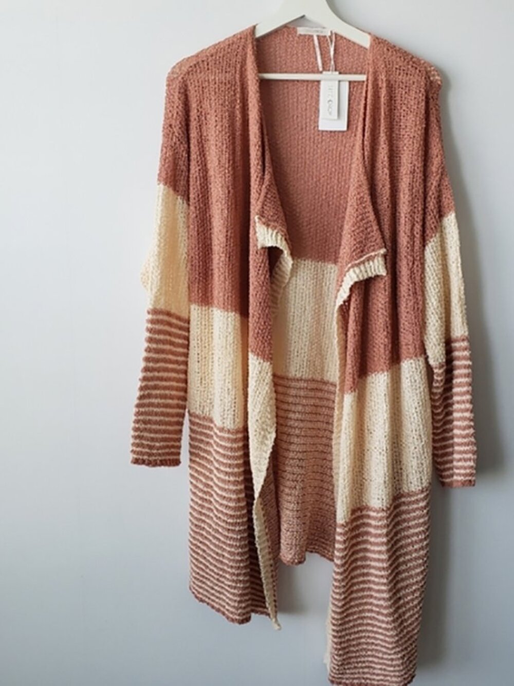 Sititchdrop colorblock stripe flyaway apricot blush combo cardigan size M